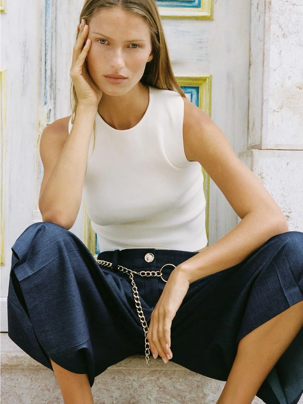 NWT. Zara Blue/Indigo High-Waisted Pleaded Long Shorts. Size S, M. - Picture 3 of 12